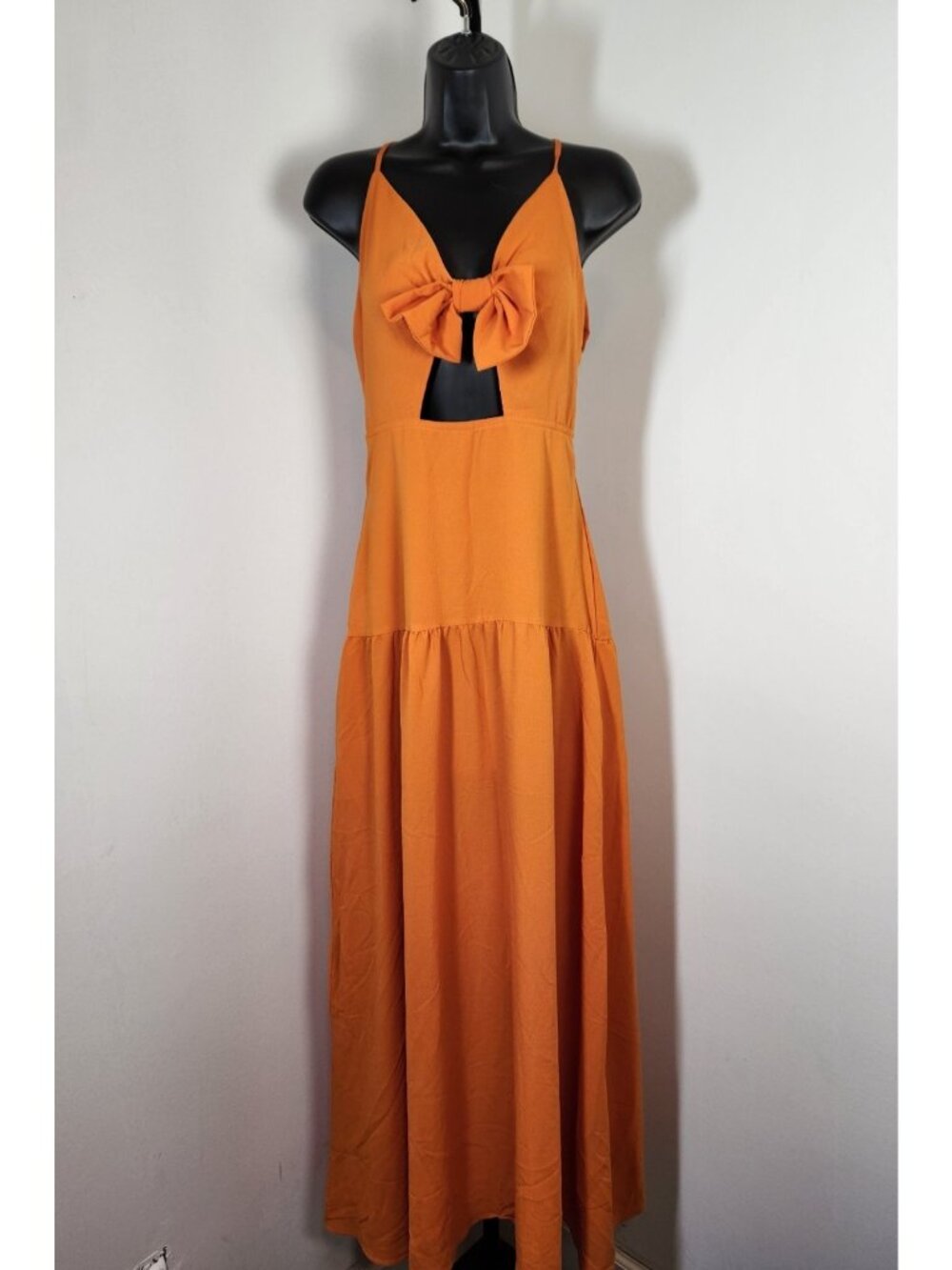 Shein Women's Bow Tie Cut Out Strappy Maxi Dress-Orange_SZ 6M